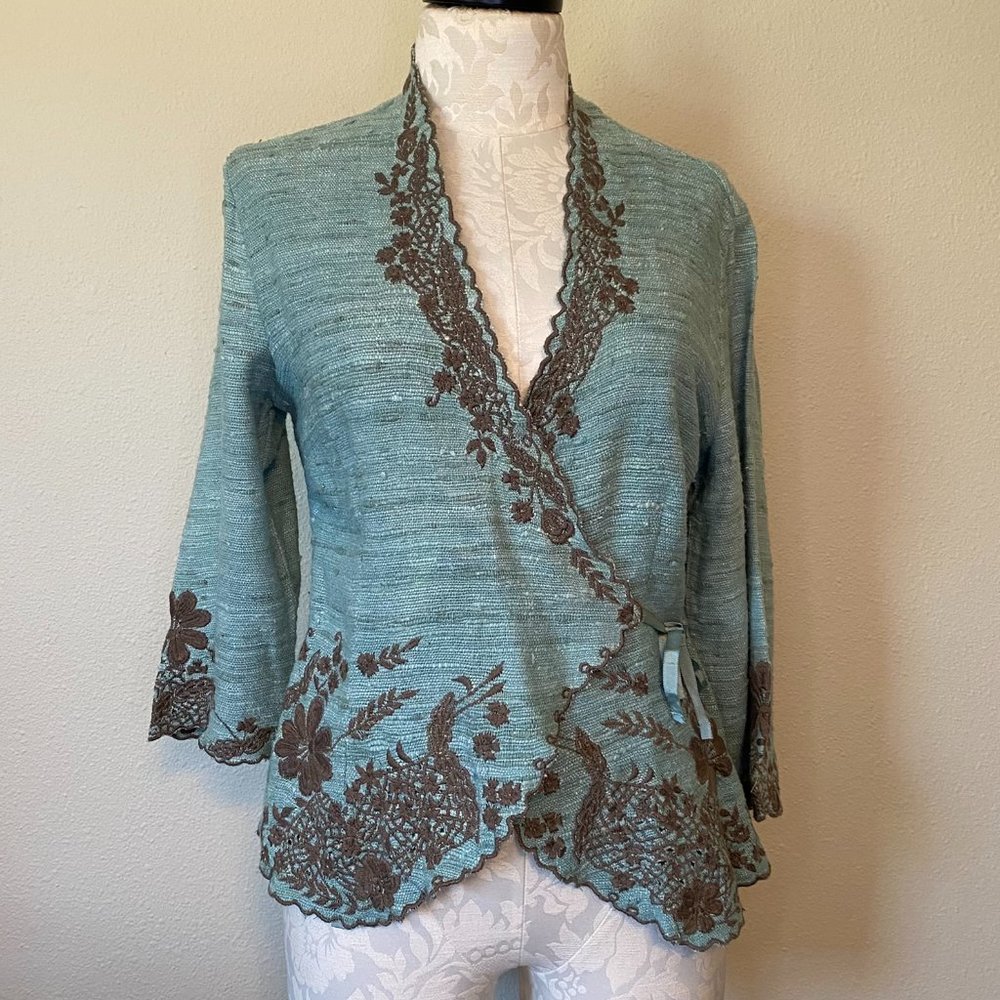 TSD TWO STAR DOG Raw Silk Embroidered Wrap Top